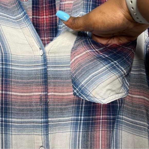 Bella Dahl Women Button‎ Down Shirt Small Lightweight Plaid Frayed him July 4 - Picture 2 of 11